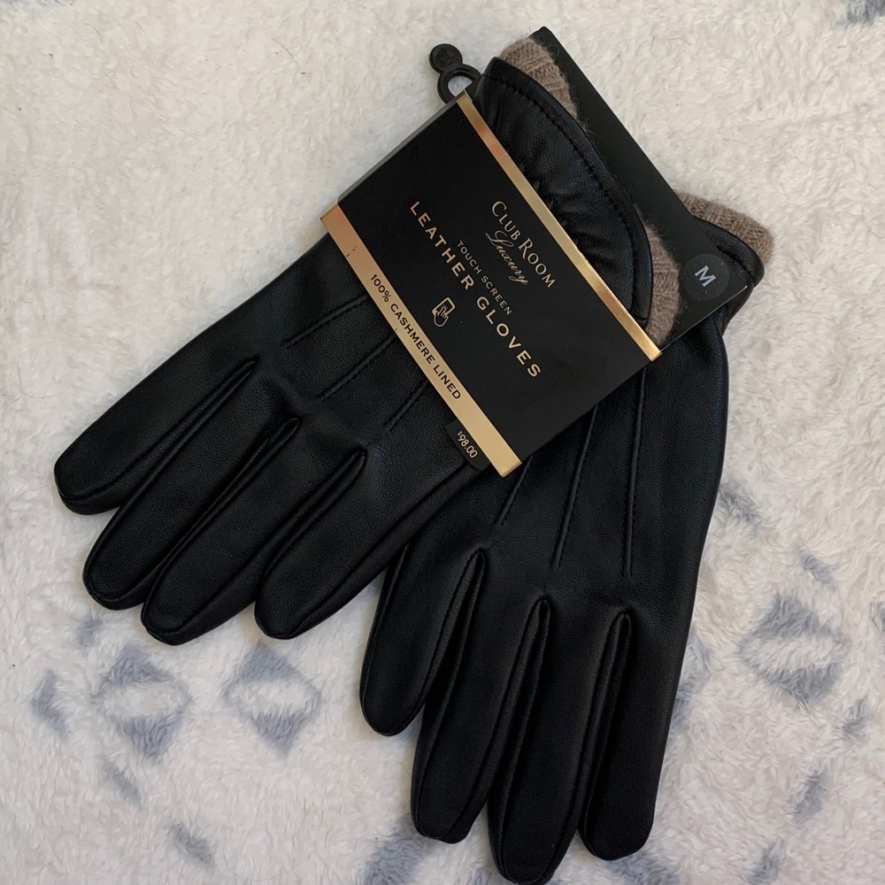 Size M Touchscreen Genuine Leather Cashmere Gloves, Created for Macy's